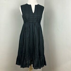 Gap Black Embroidered Striped Ruffle Dress Sz XS